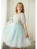 Baby Blue Embroidery Tulle Chic Flower Girl Dress